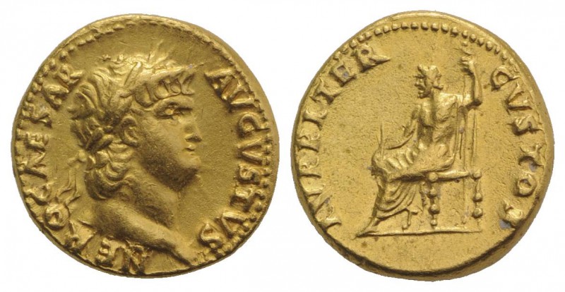 Nero (54-68). AV Aureus (17.5mm, 7.32g, 8h). Rome, c. 64-5. Laureate head r. R/ ...