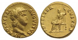Nero (54-68). AV Aureus (17.5mm, 7.32g, 8h). Rome, c. 64-5. Laureate head r. R/ Jupiter seated l., holding sceptre and thunderbolt. RIC I 52; Calicó 4...