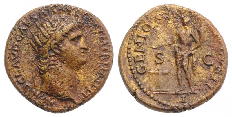 Nero (54-68). Æ As (22mm, 7.38g, 6h). Rome, c. AD 64. Radiate head r. R/ Genius ...