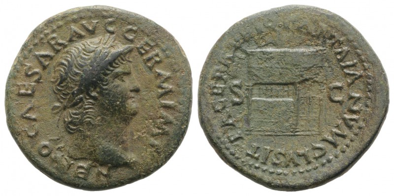 Nero (54-68). Æ As (28mm, 10.48g, 6h). Rome, c. AD 65. Laureate head r. R/ Templ...