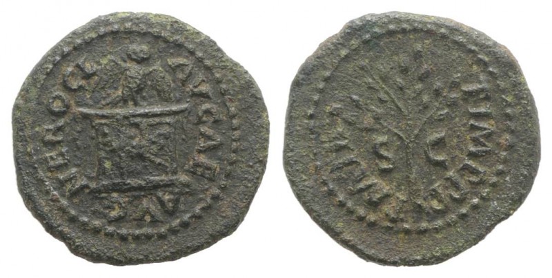 Nero (54-68). Æ Quadrans (15mm, 2.06g, 6h). Rome, c. AD 65. Owl standing facing ...