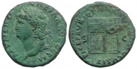 Nero (54-68). Æ As (27mm, 10.11g, 6h). Rome, c. AD 66. Laureate head l. R/ Temple of Janus with garland hung across closed double doors to r. RIC I 34...