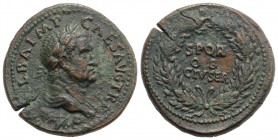 Galba (68-69). Æ Sestertius (34mm, 23.92g, 6h). Rome, c. AD 68. Laureate head r. R/ SPQR OB CIVSER in three lines within wreath. RIC I 271. Die-crack,...