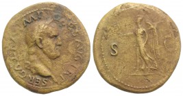 Galba (68-69). Æ Sestertius (35mm, 23.13g, 6h). Rome, c. November AD 68. Laureate head r. R/ Victory advancing l., holding palladium and palm frond. R...