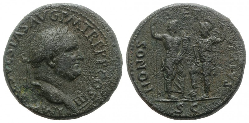 Vespasian (69-79). Æ Sestertius (32mm, 25.60g, 6h). Rome, AD 71. Laureate head r...