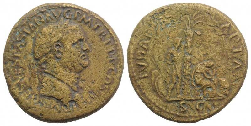 Vespasian (69-79). Æ Sestertius (32.5mm, 24.26g, 6h). “Judaea Capta” commemorati...