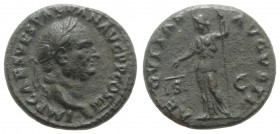 Vespasian (69-79). Æ As (26mm, 11.40g, 6h). Rome, AD 71. Laureate head r. R/ Aequitas standing l., holding scales and measuring rod. RIC II 287. VF