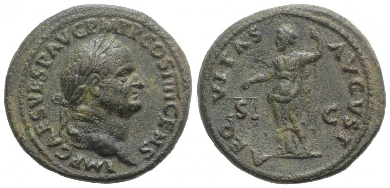 Vespasian (69-79). Æ As (28mm, 11.88g, 6h). Rome, AD 73. Laureate head r. R/ Ann...