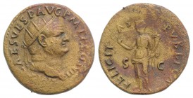 Vespasian (69-79). Æ Dupondius (27mm, 10.98g, 6h). Rome, AD 76. Radiate head r. R/ Felicitas standing l., holding caduceus and cornucopia. RIC II 887....