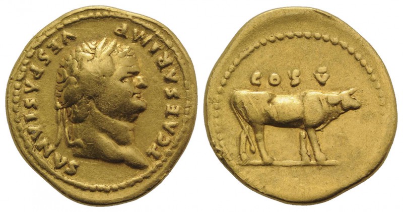 Titus (Caesar, 69-79). AV Aureus (20mm, 7.22g, 6h). Rome, AD 76. Laureate head r...