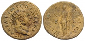 Titus (Caesar, 69-79). Æ Dupondius (27.5mm, 12.89g, 6h). Rome, AD 74. Radiate head r. R/ Felicitas standing l., holding caduceus and cornucopia. RIC I...
