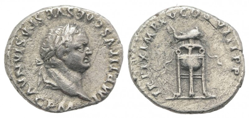 Titus (79-81). AR Denarius (17mm, 3.12g, 6h). Rome, AD 80. Laureate head r. R/ F...