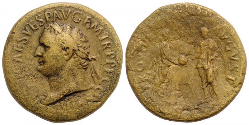 Titus with Divus Vespasian (79-81). Æ Sestertius (34mm, 24.20g, 6h). Rome, 80-1....
