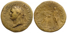 Titus with Divus Vespasian (79-81). Æ Sestertius (34mm, 24.20g, 6h). Rome, 80-1. Laureate head l. R/ Divus Vespasian and Titus standing facing each ot...