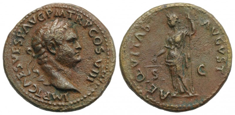 Titus (79-81). Æ As (28.5mm, 9.89g, 6h). Rome, 80-1. Laureate head r. R/ Aequita...