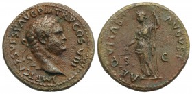 Titus (79-81). Æ As (28.5mm, 9.89g, 6h). Rome, 80-1. Laureate head r. R/ Aequitas standing l., holding scales and sceptre. RIC II 214. Brown patina, V...
