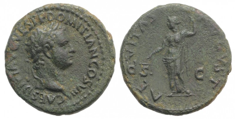 Domitian (Caesar, 69-81). Æ As (28mm, 11.66g, 6h). Rome, 80-1. Laureate head r. ...