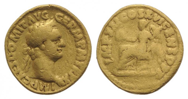 Domitian (81-96). AV Quinarius (15mm, 3.64g, 6h). Rome, AD 92. IMP CAES DOMIT AV...