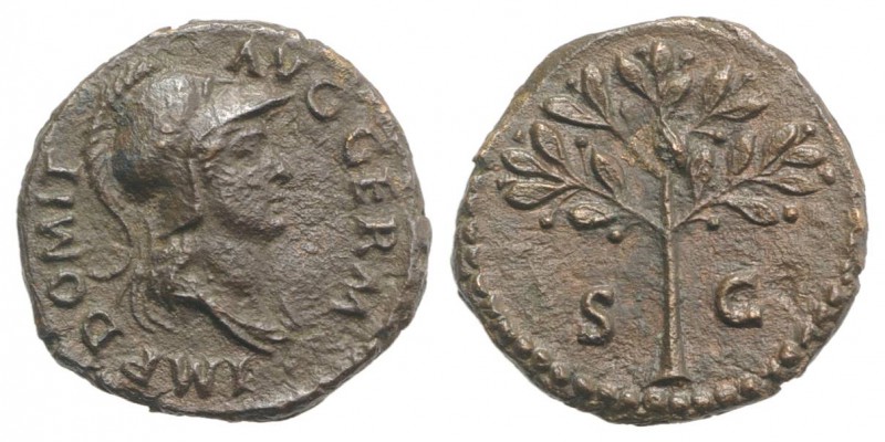 Domitian (81-96). Æ Quadrans (16mm, 2.19g, 7h). Rome, 81-2. Helmeted head of Min...