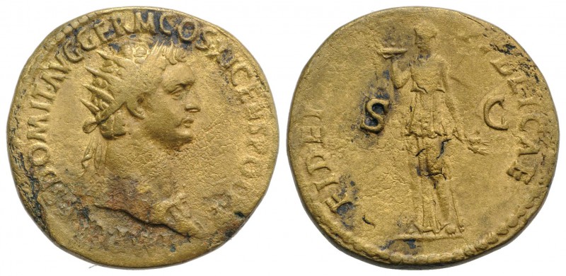 Domitian (81-96). Æ Dupondius (28mm, 12.05g, 6h). Rome, AD 85. Radiate bust r., ...