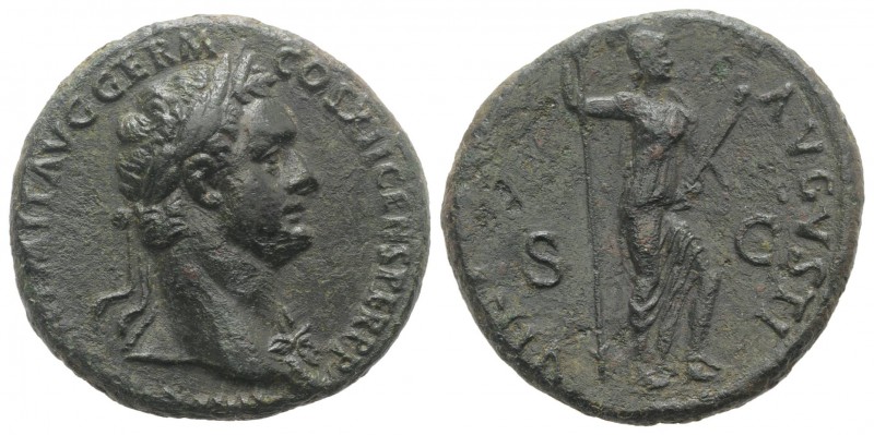 Domitian (81-96). Æ As (27mm, 11.58g, 6h). Rome, AD 86. Laureate bust r., wearin...