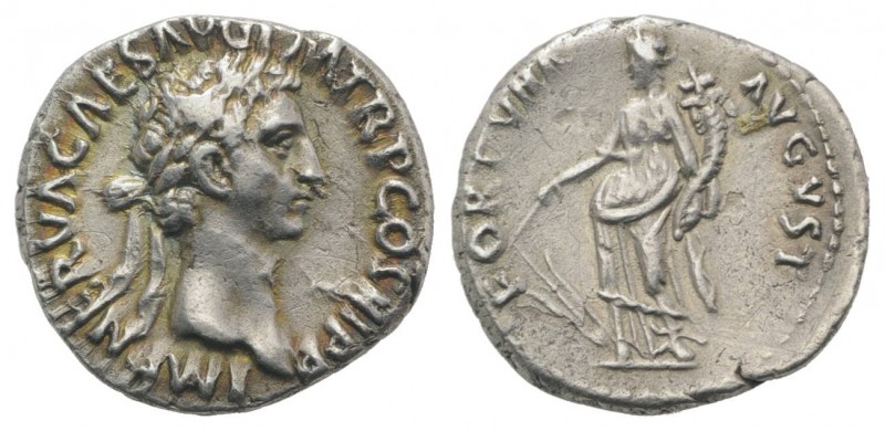 Nerva (96-98). AR Denarius (17mm, 3.14g, 6h). Rome, AD 97. Laureate head r. R/ F...