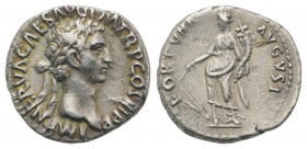 Nerva (96-98). AR Denarius (17mm, 3.14g, 6h). Rome, AD 97. Laureate head r. R/ Fortuna standing l., holding rudder and cornucopia. RIC II 16; RSC 65. ...