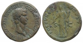 Nerva (96-98). Æ Sestertius (34mm, 25.43g, 6h). Rome, AD 96. Laureate head r. R/ Fortuna standing l., holding rudder set on ground and cornucopia. RIC...