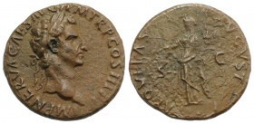 Nerva (96-98). Æ As (26mm, 9.33g, 6h). Rome, AD 97. Laureate head r. R/ Aequitas standing l., holding scales and cornucopia. RIC II 77. Brown patina, ...