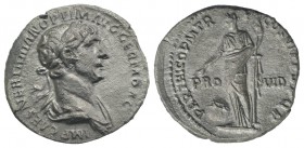 Trajan (98-117). AR Denarius (18mm, 3.03g, 6h) Rome, 116-7. Laureate and draped bust r. R/ Providentia standing facing, head l., holding outstretched ...