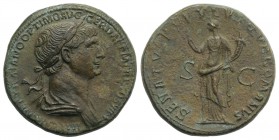 Trajan (98-117). Æ Sestertius (34mm, 24.99g, 6h). Rome, 114-6. Laureate and draped bust r. R/ Felicitas standing l., holding caduceus and cornucopia. ...