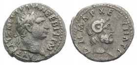 Trajan (98-117). Cyrene. AR Hemidrachm (14mm, 1.59g, 6h). AD 100. Laureate head r. R/ Horned head of Zeus-Ammon r. RPC III, 3; Sydenham, Caesarea 178....