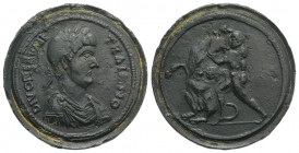 Divus Trajan, late 4th century AD. Æ Contorniate (40mm, 25.46g, 1h). DIVO [NE]R[VA]E - TRAI[A]NO, Laureate, draped and cuirassed bust r., R/ The seven...