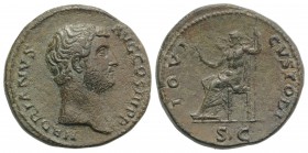 Hadrian (117-138). Æ Sestertius (32.5mm, 21.96g, 6h). Rome, 134-8. Bare head r. R/ Jupiter seated l., holding thunderbolt and sceptre. RIC II 763. Bro...