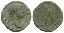 Hadrian (117-138). Æ Sestertius (30mm, 23.09g, 6h). Rome, 134-8. Laureate head r. R/ Moneta standing l., holding scales and cornucopia. RIC II 767. Gr...