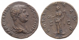 Hadrian (117-138). Æ As (25mm, 14.02g, 6h). Rome, 134-8. Bareheaded and draped bust r. R/ Fortuna standing l., holding patera and cornucopia. RIC II 8...