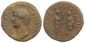 Hadrian (117-138). Æ Dupondius (27mm, 10.73g, 12h). Rome, 134-8. Bare head l. R/ Hadrian, togate, standing r., raising r. hand; opposite him, Italia, ...
