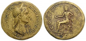 Sabina (Augusta, 128-136/7). Æ Sestertius (34.5mm, 24.51g, 6h). Rome, c. 128-134. Draped bust r., wearing wreath of grain ears. R/ Concordia seated l....