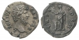 Aelius (Caesar, 136-138). AR Denarius (18mm, 2.96g, 6h). Rome, AD 137. Bare head r. R/ Pietas standing l., dropping incense on flaming altar and holdi...