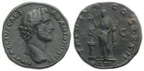 Antoninus Pius (Caesar, AD 138). Æ Sestertius (31mm, 29.63g, 6h). Rome, c. AD 138. Bare head r. R/ Pietas standing l., sacrificing over altar. RIC II ...