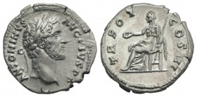 Antoninus Pius (138-161). AR Denarius (17mm, 3.11g, 6h). Rome, 140-3. Laureate head r. R/ Clementia seated l., holding patera and sceptre. RIC III 84;...