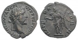 Antoninus Pius (138-161). AR Denarius (17mm, 2.91g, 6h). Rome, 143-4. Laureate head r. R/ Victory standing l., holding wreath and palm frond. RIC III ...