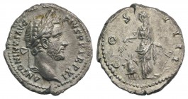 Antoninus Pius (138-161). AR Denarius (18mm, 2.81g, 6h). Rome, 147-8. Laureate head r. R/ Annona standing l. holding corn ears and anchor; modius to l...