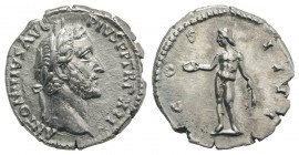 Antoninus Pius (138-161). AR Denarius (17mm, 3.31g, 6h). Rome, 148-9. Laureate head r. R/ Genius standing l., holding patera and two grain ears. RIC I...
