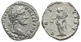 Antoninus Pius (138-161). AR Denarius (17.5mm, 3.76g, 6h). Rome, 145-7. Laureate head r. R/ Vesta standing l., holding simpulum and palladium. RIC II ...