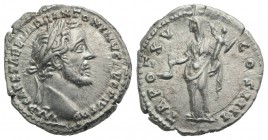 Antoninus Pius (138-161). AR Denarius (18mm, 3.34g, 6h). Rome, 151-2. Laureate head r. R/ Vesta standing l., holding simpulum and palladium. RIC III 2...