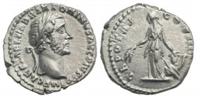 Antoninus Pius (138-161). AR Denarius (17mm, 3.08g, 6h). Rome, 151-2. Laureate head r. R/ Annona standing l., holding grain-ears and resting hand on m...