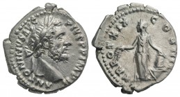 Antoninus Pius (138-161). AR Denarius (19mm, 3.71g, 6h). Rome, 155-6. Laureate head r. R/ Annona standing l., holding grain ears and resting hand on m...