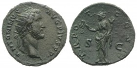 Antoninus Pius (138-161). Æ Dupondius (27.5mm, 10.13g, 6h). Rome, AD 139. Radiate head r. R/ Felicitas standing l., holding caduceus and cornucopiae. ...