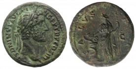 Antoninus Pius (138-161). Æ As (27mm, 10.39g, 12h). Rome, 140-4. Laureate head r. R/ Salus standing facing, head l., feeding serpent entwined around a...